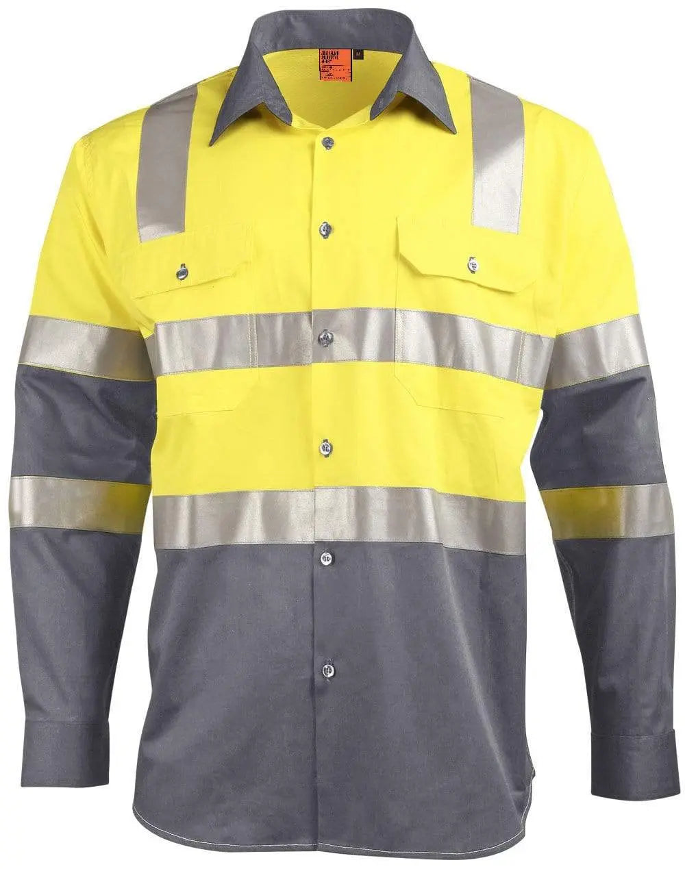 Winning Spirit Biomotion Day/night Light Weight Safety Shirt With X Back Tape Configuration Sw70 Work Wear Winning Spirit Yellow/Charcoal 2XS
